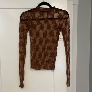 Free People Sheer Brown Long Sleeve Top